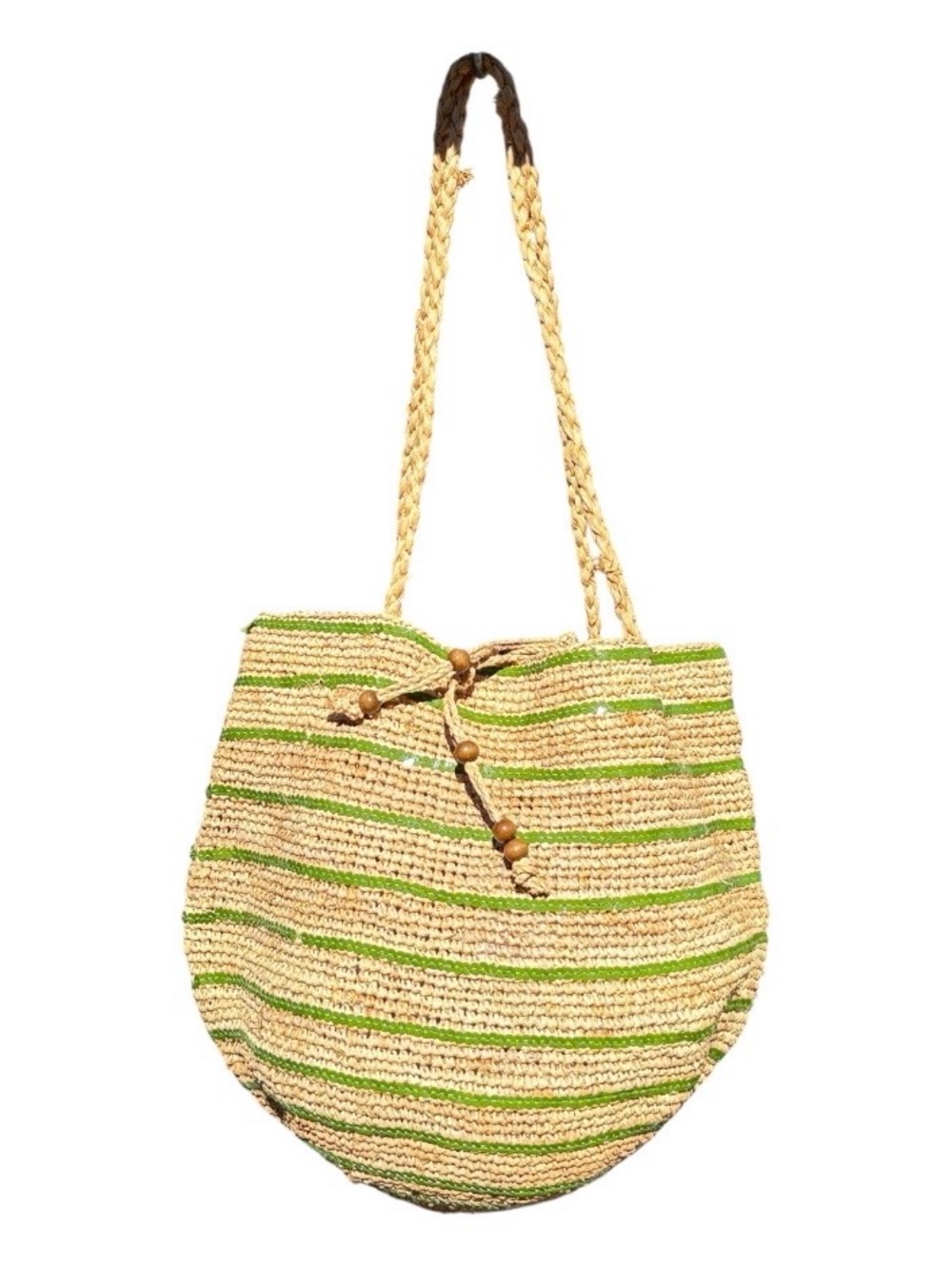 J.Crew Vintage Raffia Tote Bag – Green Stripes SP07